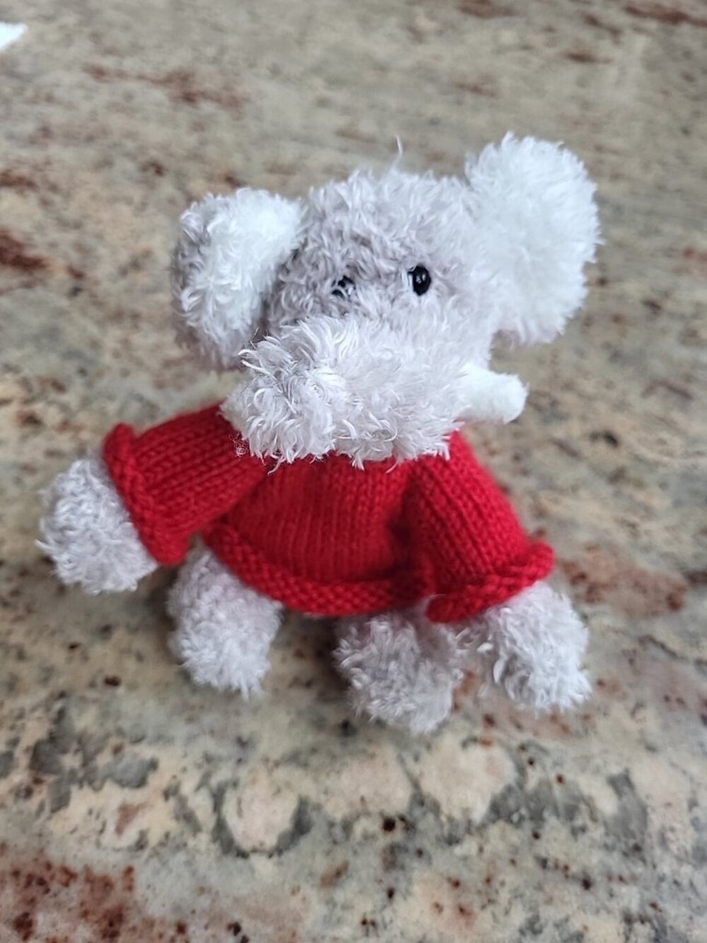Soft Plush Stuffed Animal Toy Small Gray Elephant Beanie In Red Knit Sweater
